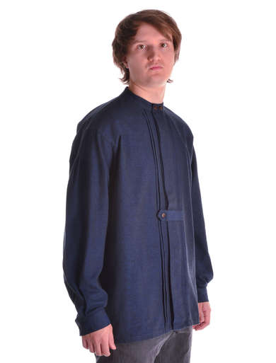 Mittelalter Hemd Gawan in Blau Seitenansicht