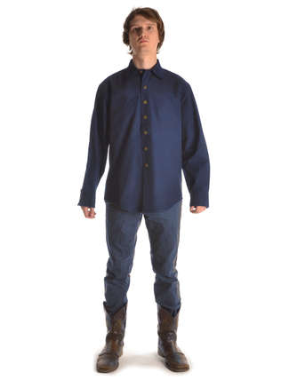Mittelalter Westernhemd Missouri dunkelblau – dunkelrot in Blau Frontansicht 3