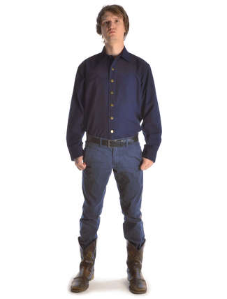 Mittelalter Westernhemd Missouri dunkelblau – dunkelrot in Blau Frontansicht 4