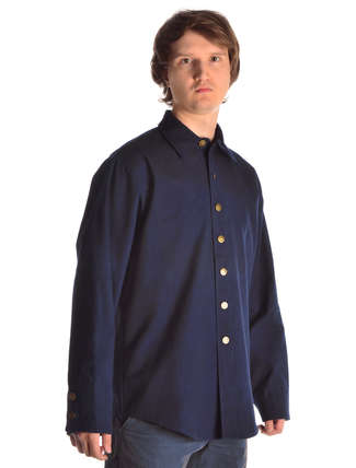 Mittelalter Westernhemd Missouri dunkelblau – dunkelrot in Blau Seitenansicht