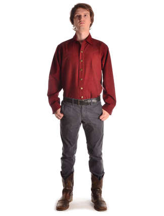 Mittelalter Westernhemd Missouri dunkelblau – dunkelrot in Rot Frontansicht 3