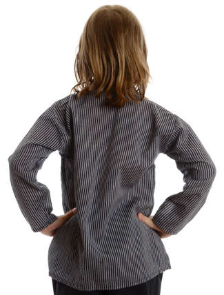 Mittelalter Kinderhemd Anfortas in Blau-Weiß gestreift Rückansicht