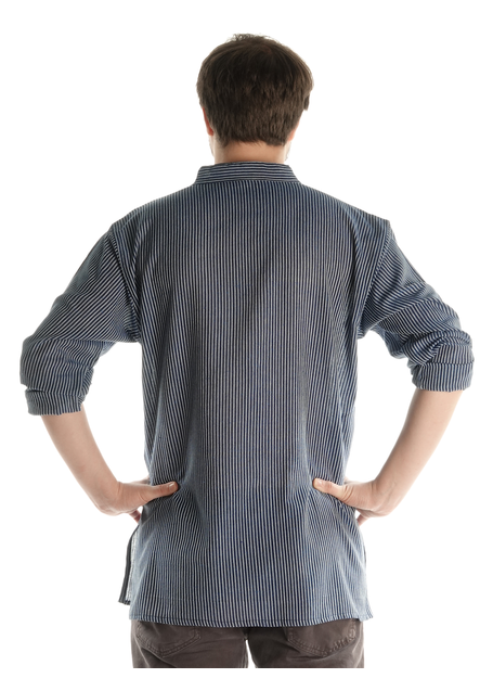 Fischerhemd dunkelblau-, weißgestreift in Blau-Weiß gestreift Rückansicht