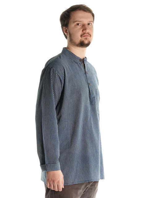 Fischerhemd dunkelblau-, weißgestreift in Blau-Weiß gestreift Seitenansicht
