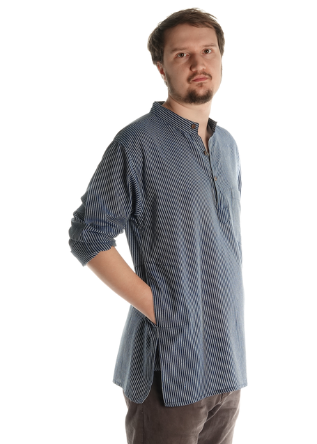Fischerhemd dunkelblau-, weißgestreift in Blau-Weiß gestreift Seitenansicht 2