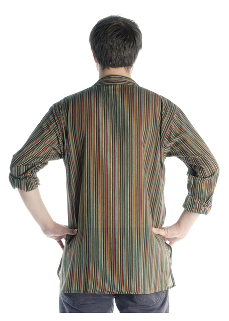 Mittelalter Fischerhemd grün multi in Grün gestreift Rückansicht