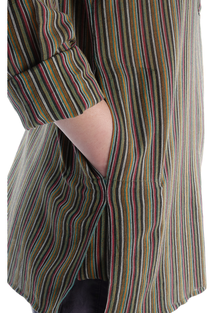 Mittelalter Fischerhemd grün multi in Grün gestreift Detailansicht