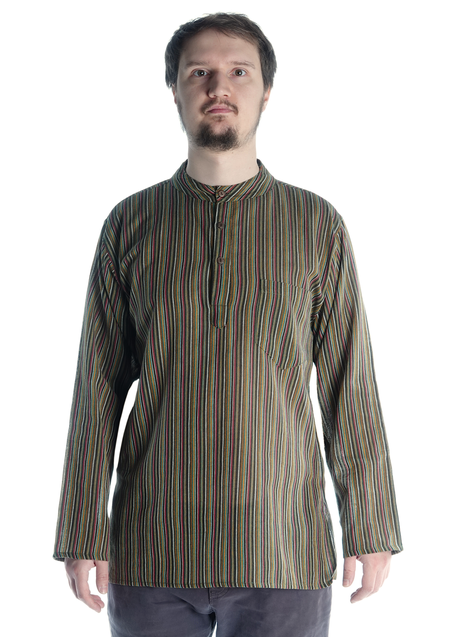 Mittelalter Fischerhemd grün multi in Grün gestreift Frontansicht