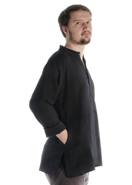 Mittelalter Hemd Anfortas in Schwarz Seitenansicht 2