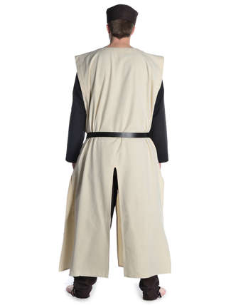Mittelalter Waffenrock Tourendal aus Baumwolle in Beige-Schwarz Rückansicht