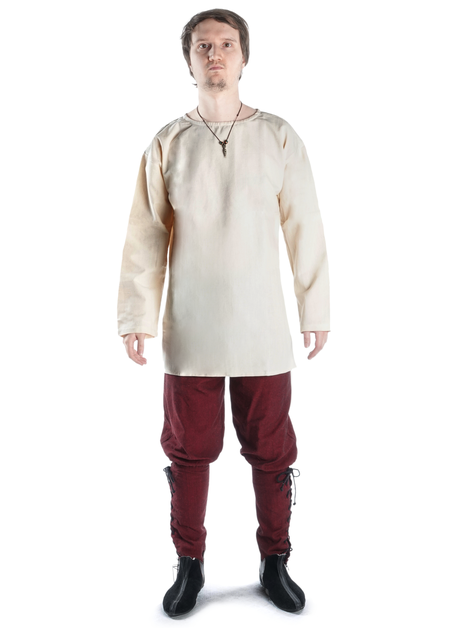 Mittelalter Tunika Siegfried kurz in Beige Frontansicht 3