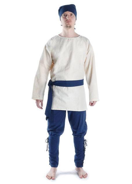 Mittelalter Tunika Siegfried kurz in Beige Frontansicht 4
