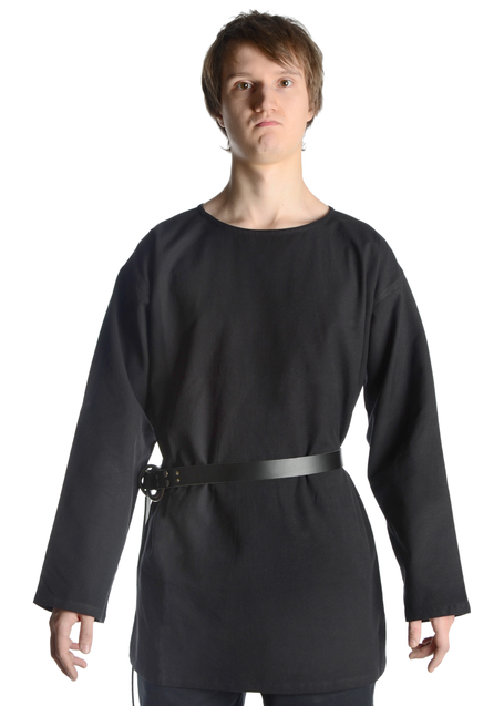 Mittelalter Tunika Siegfried kurz in Schwarz Frontansicht