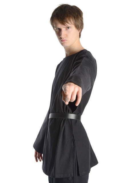 Mittelalter Tunika Siegfried kurz in Schwarz Seitenansicht