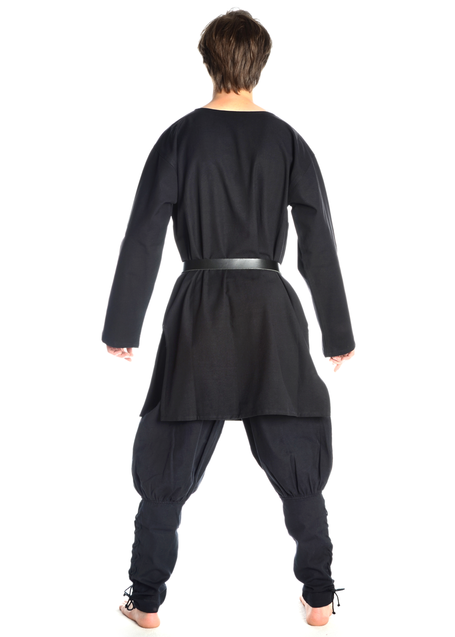 Mittelalter Tunika Siegfried mittel in Schwarz Rückansicht