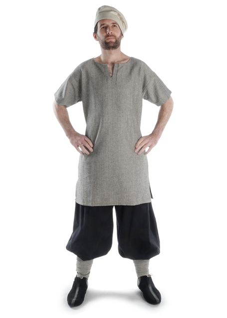 Mittelalter Tunika Aribo in Fischgrät Schwarz-Weiß Frontansicht