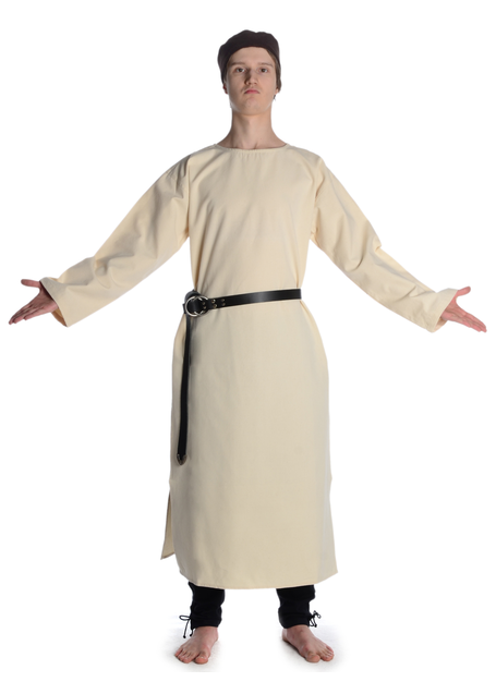 Mittelalter Tunika Siegfried lang in Beige Frontansicht
