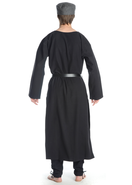Mittelalter Tunika Siegfried lang in Schwarz Rückansicht
