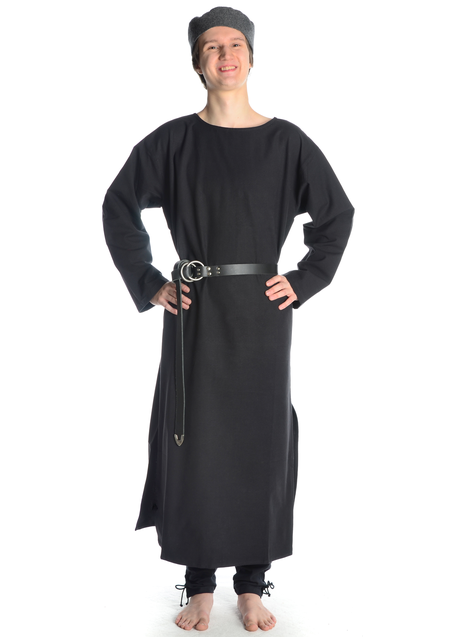 Mittelalter Tunika Siegfried lang in Schwarz Frontansicht