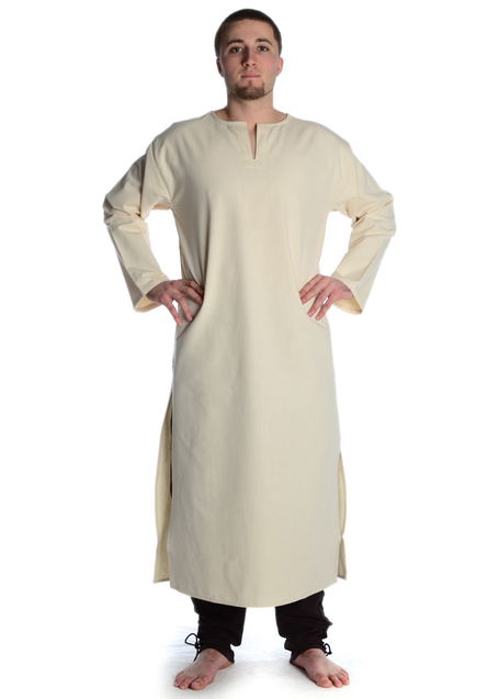 Mittelalter Tunika Hagen lang in Beige Frontansicht