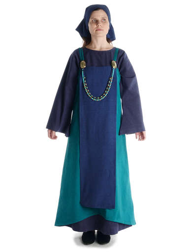 Mittelalter Kleid Sigune in Blau Frontansicht 4
