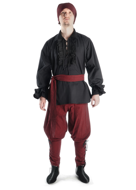 Mittelalter Rüschenhemd Isenhart in Schwarz Frontansicht 2
