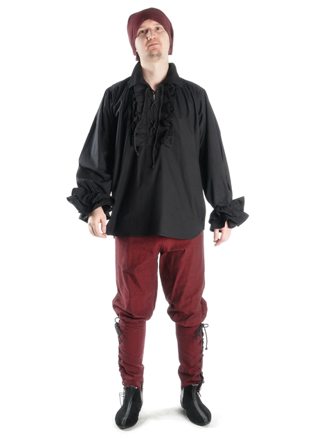 Mittelalter Rüschenhemd Isenhart in Schwarz Frontansicht 3