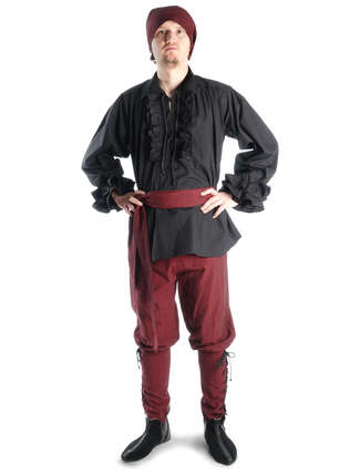 Mittelalter Rüschenhemd Isenhart in Schwarz Frontansicht 4