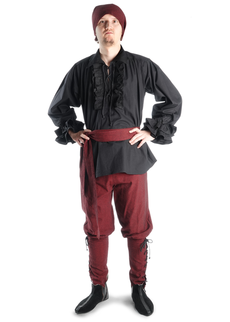 Mittelalter Rüschenhemd Isenhart in Schwarz Frontansicht 4