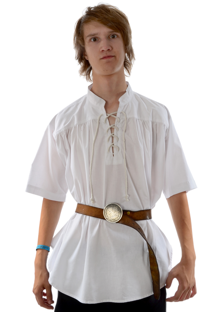 Mittelalter Schnürhemd Klingsor Kurzarm in Weiß Frontansicht