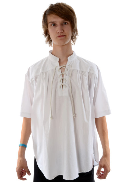 Mittelalter Schnürhemd Klingsor Kurzarm in Weiß Frontansicht 2