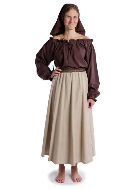 Mittelalter Bluse Gotelinde in Braun Frontansicht 3