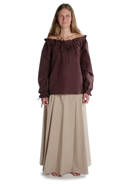 Mittelalter Bluse Gotelinde in Braun Frontansicht 4