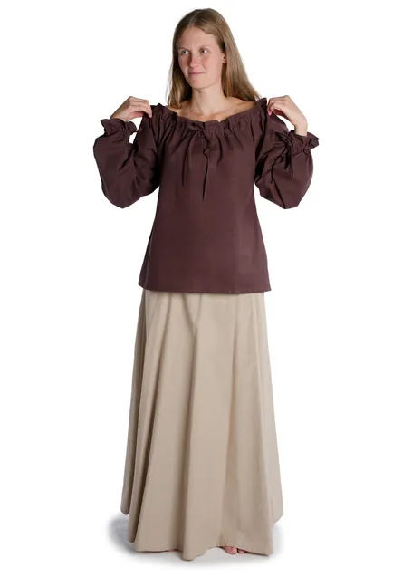 Mittelalter Bluse Gotelinde in Braun Frontansicht 5