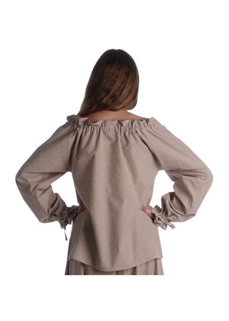 Mittelalter Bluse Gotelinde in Hanffarben Rückansicht