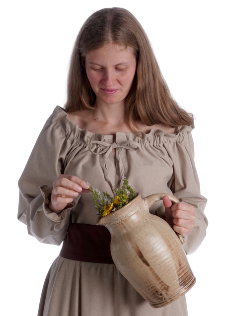 Mittelalter Bluse Gotelinde in Hanffarben Frontansicht