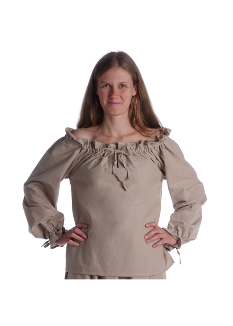 Mittelalter Bluse Gotelinde in Hanffarben Frontansicht 5
