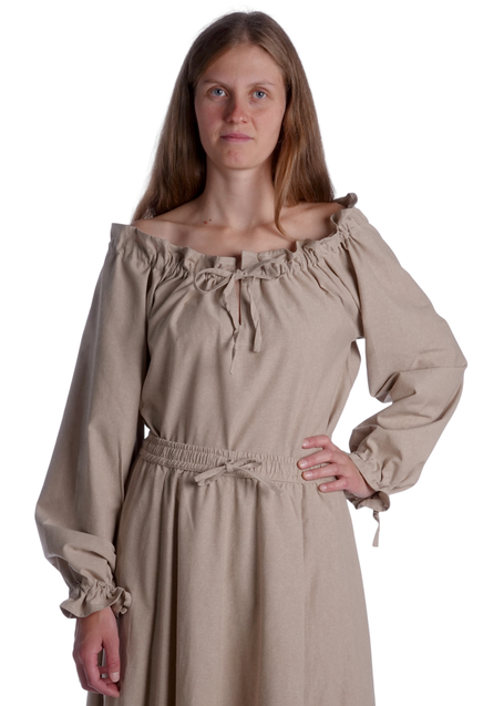 Mittelalter Bluse Gotelinde in Hanffarben Frontansicht 6
