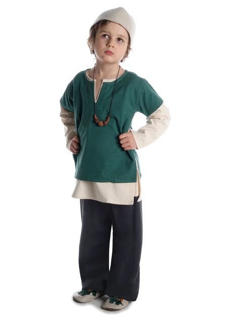 Mittelalter Kindertunika Maurin in Grün Frontansicht