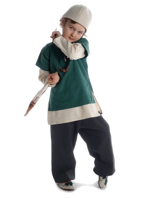 Mittelalter Kindertunika Maurin in Grün Frontansicht 3