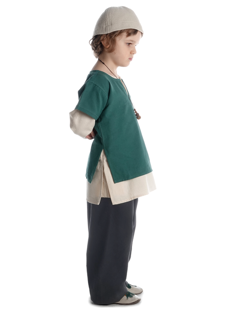 Mittelalter Kindertunika Maurin in Grün Seitenansicht