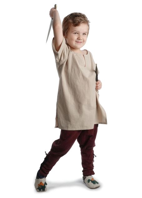 Mittelalter Kindertunika Maurin in Hanffarben Frontansicht 3
