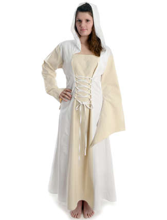 Mittelalter Kleid Liebgart in Beige-Weiß Frontansicht