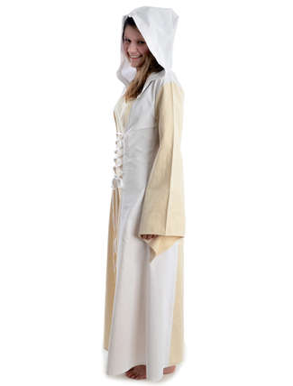 Mittelalter Kleid Liebgart in Beige-Weiß Seitenansicht