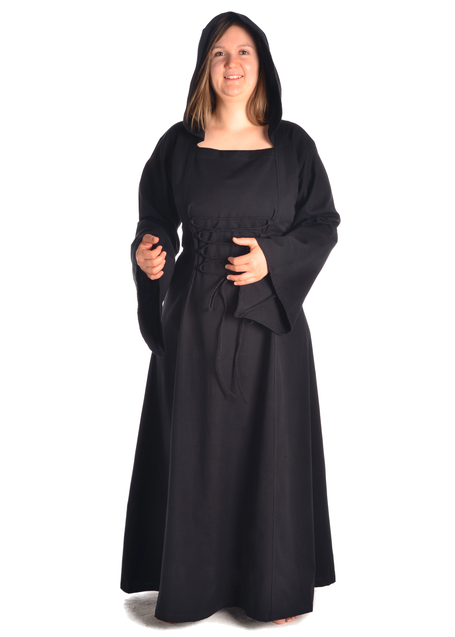 Mittelalter Kleid Liebgart in Schwarz Frontansicht
