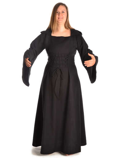 Mittelalter Kleid Liebgart in Schwarz Frontansicht 2