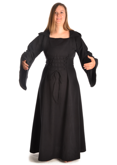 Mittelalter Kleid Liebgart in Schwarz Frontansicht 2