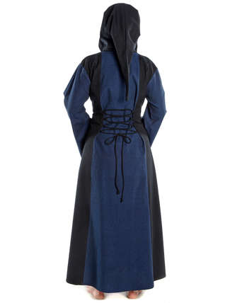 Mittelalter Kleid Liebgart in Blau-Schwarz Rückansicht