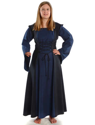 Mittelalter Kleid Liebgart in Blau-Schwarz Frontansicht 2