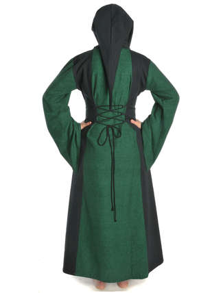 Mittelalter Kleid Liebgart in Grün-Schwarz Rückansicht
